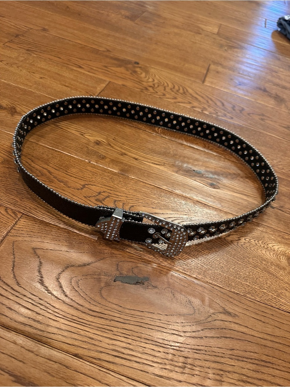 BB simon style Rhinestone Studded Black Belt with Decorative Buckle